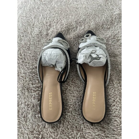 Express Women’s Black Mules Flat  with Bow Detail Size 6 New - Picture 5 of 14